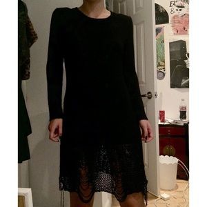UNIF Shredded Loose Strings Sweater Dress Black